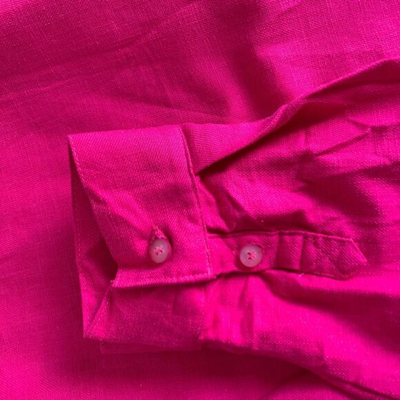 Stoosh Shirt Women L Pink Button Linen Blend Pockets Beach Twee Colorful Barbie - Picture 5 of 9